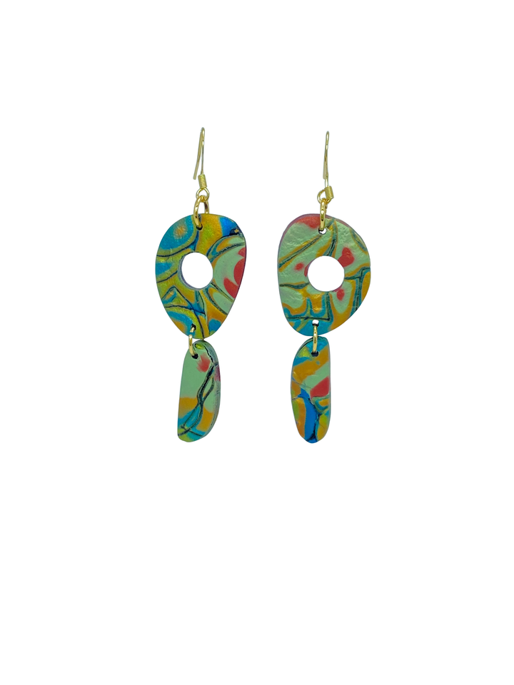 Brincos Mokume-gane Verde Multicolor